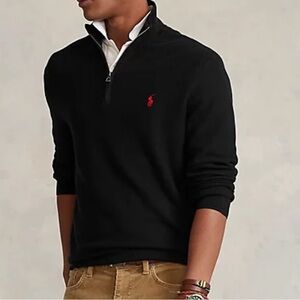 Polo Ralph Lauren Big and Tall 4XLT Quarter Zip Sweater Black with red logo